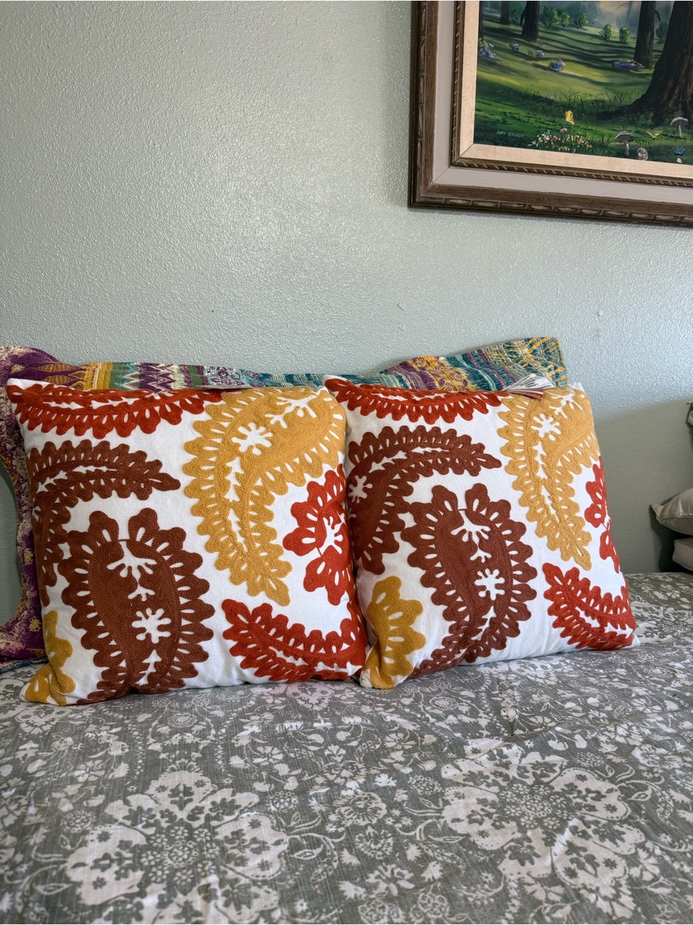 NWT Ashland Paisley Accent Boho Pillows - Set of 2 17” X 17”